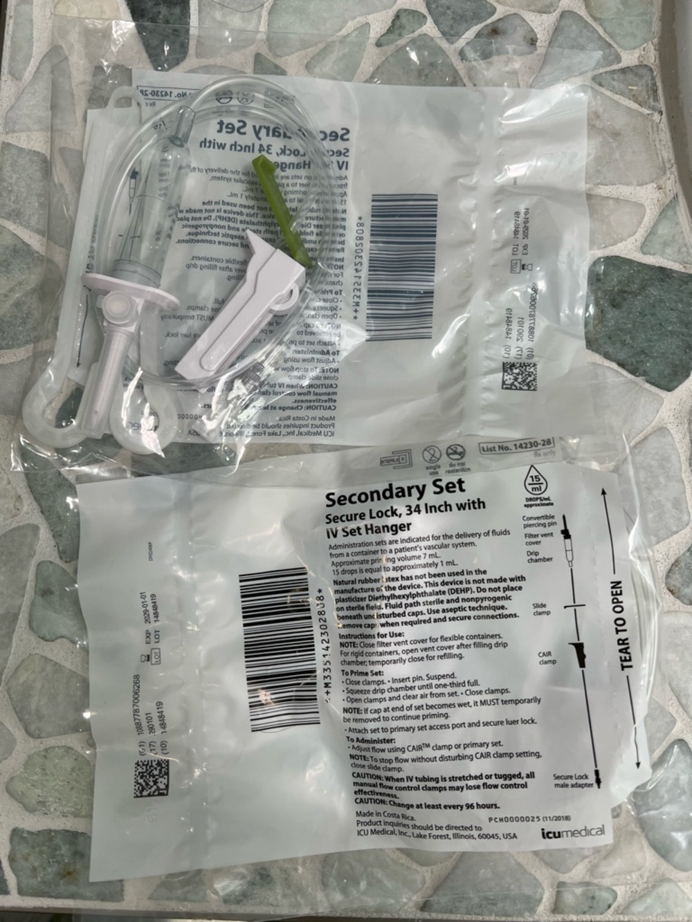 ICU Medical IV Administration Set SF3258-15H 34” 15 Drops/mL Set of 2 New